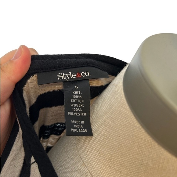 2/$30 Style&Co Black and Tan Stripe Anchor Novelty Crystal Casual Glam T-Shirt S - Picture 8 of 8